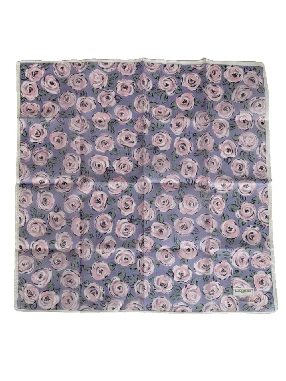 NWT Lancel Paris Floral Cotton Scarf Pink Roses 17